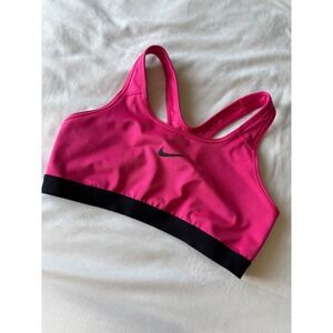 Nike Dri-FIT‎ Racerback Sports Bra Pink Black Swoosh Large Athletic Athleisure